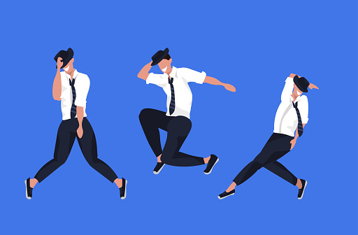 Businessmen Dancing In Different Poses Male Cartoon Characters Posing  Together Blue Background Flat Full Length Horizontal Stock Illustration -  Download Image Now - iStock