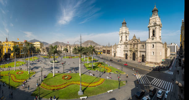 Lima city center Aerial view of the San Martin square in Lima, Peru lima peru stock pictures, royalty-free photos & images