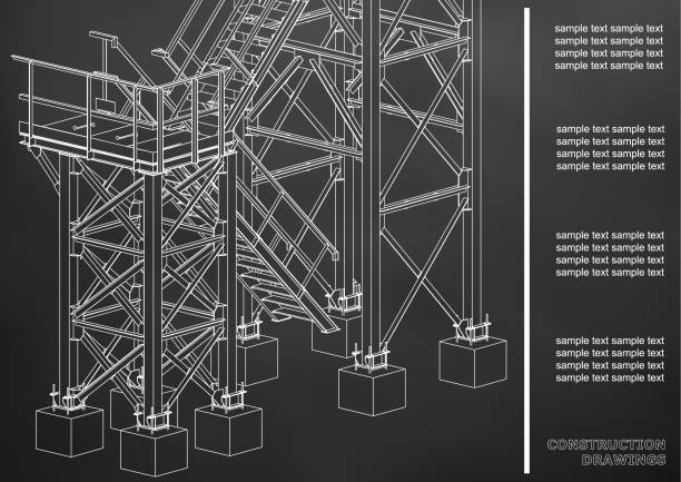 Building. Metal constructions. Volumetric constructions. 3D design. Abstract background Building. Metal constructions. Volumetric constructions. 3D design. Abstract backgrounds. Cover, background, banner. Black background rebuilt engines stock illustrations