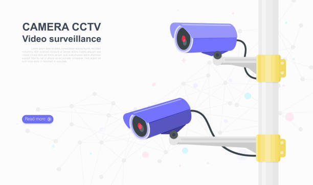 ilustraciones, imágenes clip art, dibujos animados e iconos de stock de cámara cctv. videovigilancia. plantilla de sitio web de diseño gráfico de página de destino. ilustración vectorial - spy cam