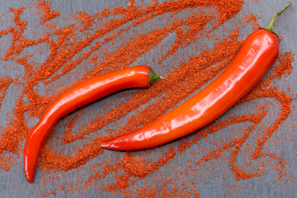 istock Raw red chili peppers and ground paprika 1153907075