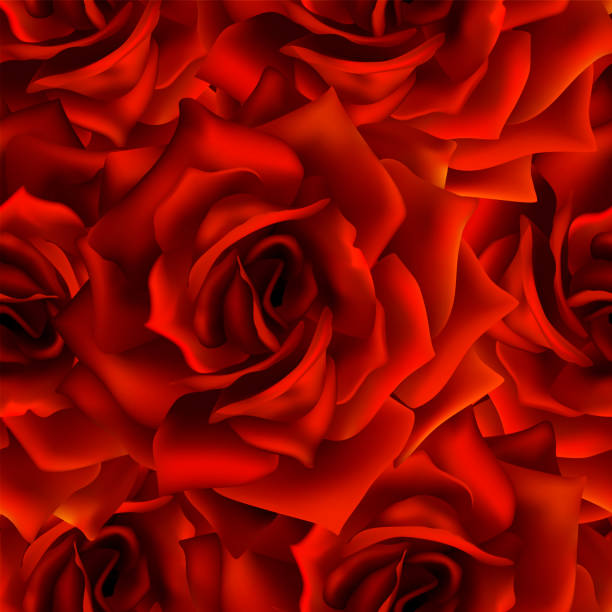 istock Seamless pattern with red roses. Beautiful realistic blooming flowers. Photorealixtic rose bud, clean vector high detailed result 1153907372