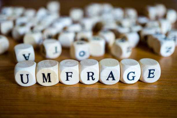 istock Survey with wooden cubes written in German 1153909615