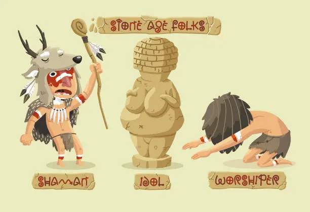 Vector illustration of Stone age characters set