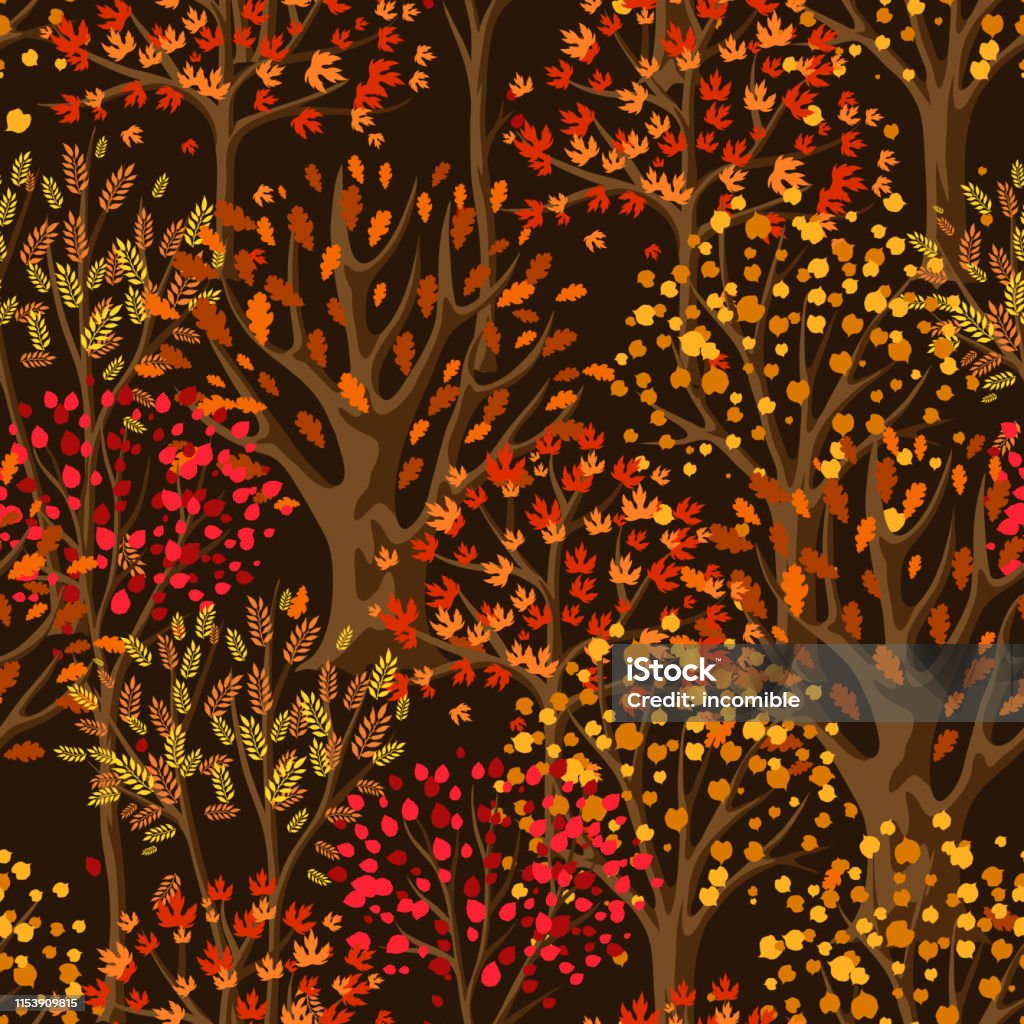 Fall Tree Seamless Pattern Autumn Seamless Pattern With Stylized Trees Stock Illustration ...