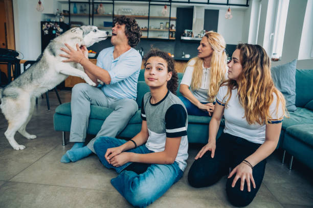 istock Cheerful family with Husky 1153920112