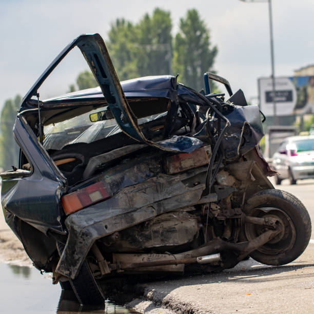istock car has dented rear bumper damaged after accident 1153920945