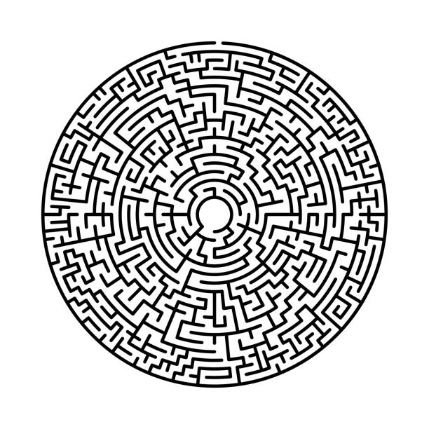 Maze In Abstract Style Labyrinth Game Black Maze Circle Black
