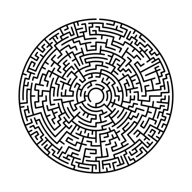 Maze In Abstract Style Labyrinth Game Black Maze Circle Black
