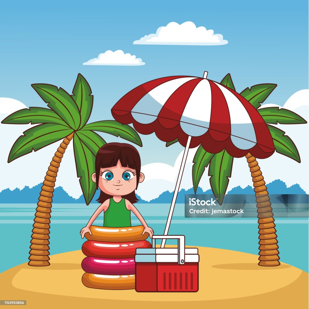 Kid And Beach Cute Cartoons Stock Illustration - Download Image Now - Beach,  Beauty, Colombia - iStock