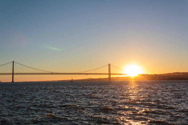 istock Suspension Bridge and river at sunset 1153944363