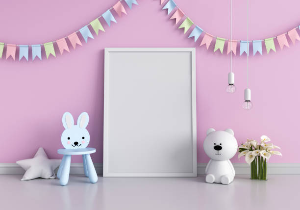 istock Blank photo frame for mockup on floor, 3D rendering 1153945564