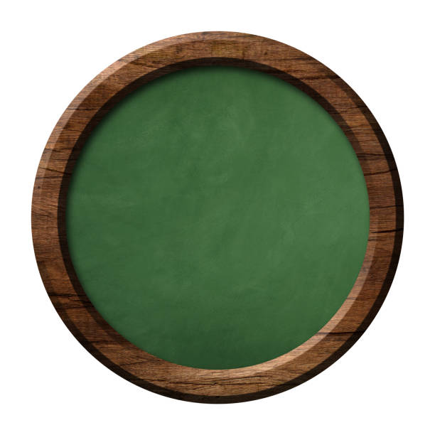 istock Round green blackboard with dark wooden frame 1153949010