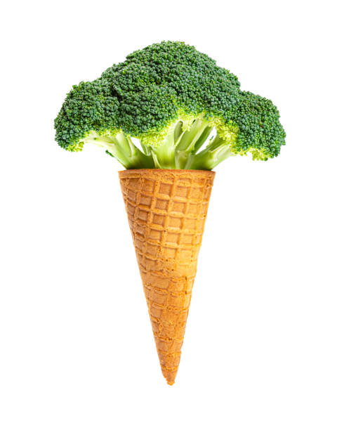 istock ice cream cone with a piece of fresh broccoli on white background with clipping path 1153951830