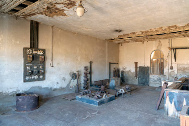 Old Workroom, Kolmanskop Ghost Town, Namibia The old ghost town of Kolmanskop, an abandoned diamond mining town near the coast in southern Namibia. kolmanskop namibia stock pictures, royalty-free photos & images