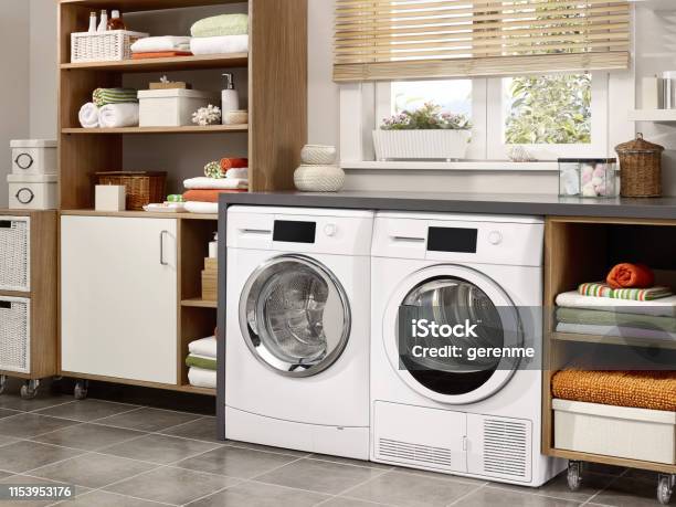 Laundry Room Stock Photo - Download Image Now - Utility Room, Washing Machine, Dryer