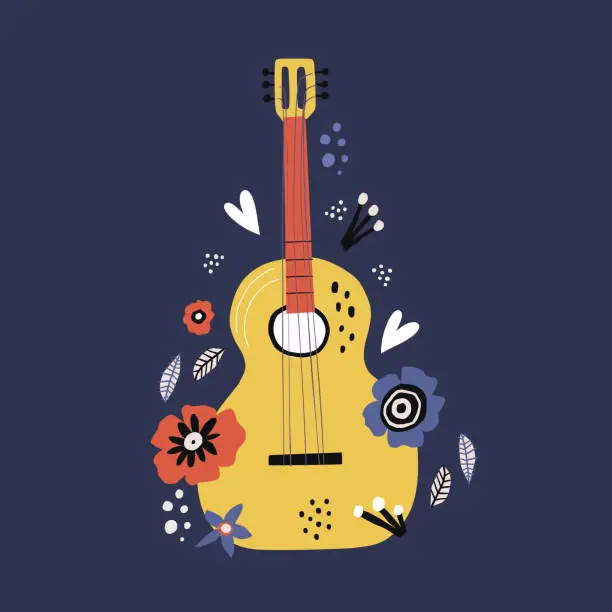 Vector illustration of Guitar flat hand drawn vector illustration