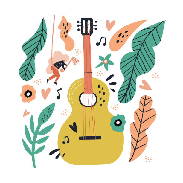 ilustrações, clipart, desenhos animados e ícones de ilustração lisa da metáfora da obsessão da música - uke