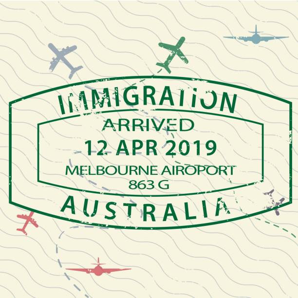 호주 비자 여권 스탬프 - emigration and immigration global communications passport australia stock illustrations