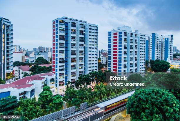 Residential Building Tower And Subway In Night Stock Photo - Download Image Now - Singapore, Singapore City, Connection