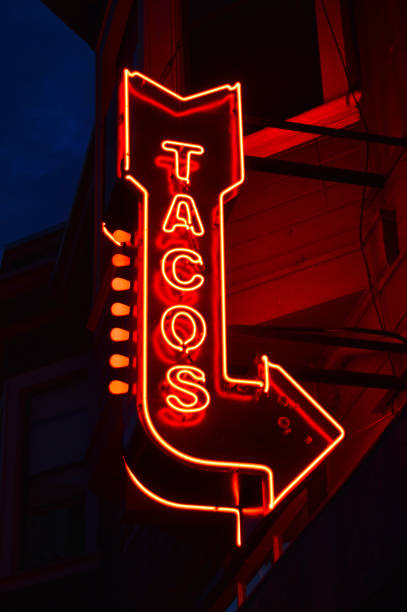 a taco stand at night - san francisco bay area community residential district california imagens e fotografias de stock