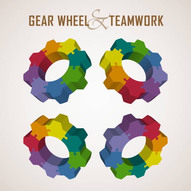 illustrations, cliparts, dessins animés et icônes de roue dentée tridimensionnelle dans différentes perspectives - puzzle jigsaw piece teamwork jigsaw puzzle