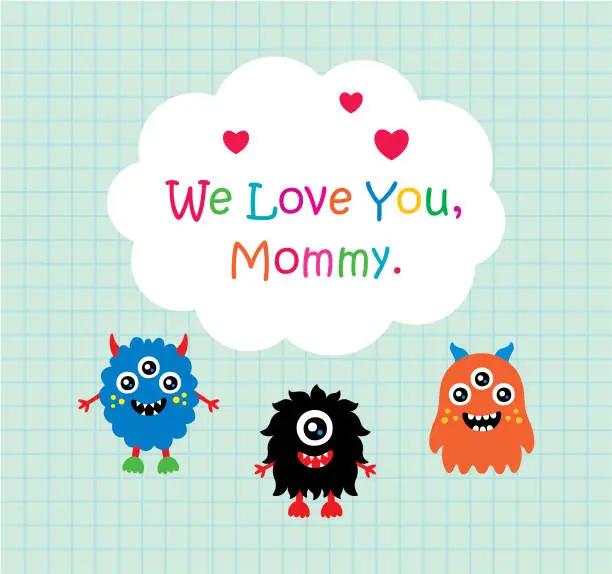 Vector illustration of cute monster happy mother's day greeting card