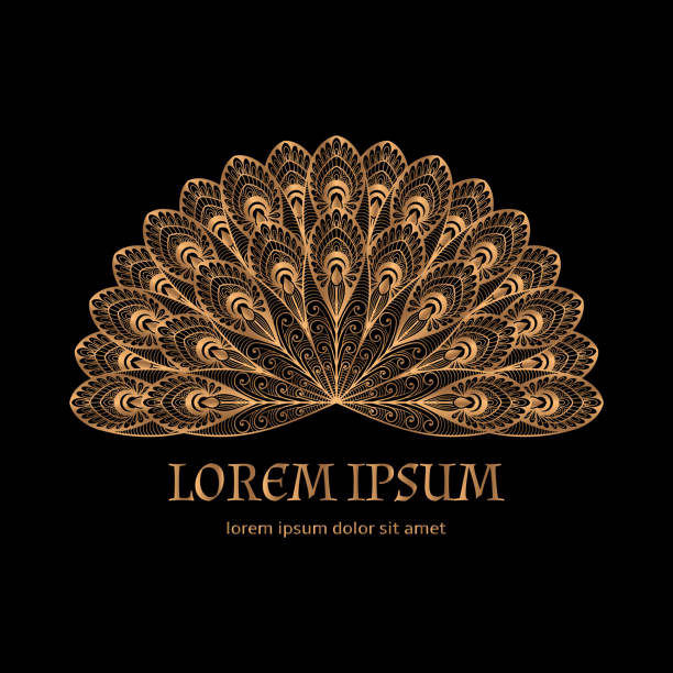 Luxury background vector. Gold black peacock feathers royal pattern frame. Oriental template design Luxury background vector. Gold black peacock feathers royal pattern frame. Oriental template design for beauty spa salon flyer, yoga studio, wedding party invitation, holiday greeting card. peacock stock illustrations