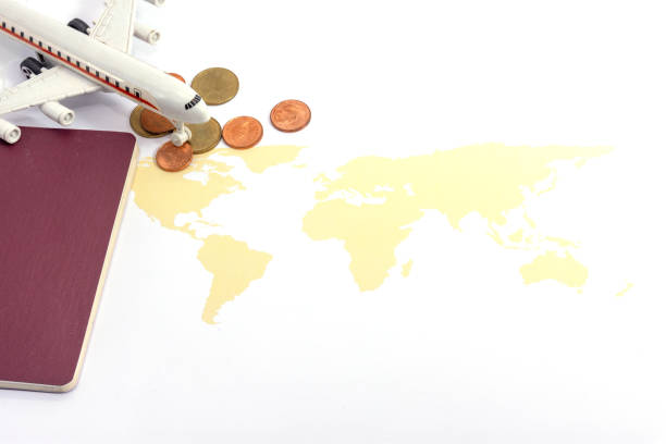 istock Airplane and world map on white blackground, Travel concept 1153998861