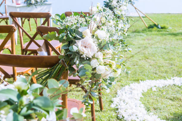 istock Romantic wedding ceremony on the lawn Sea view. 1153999865