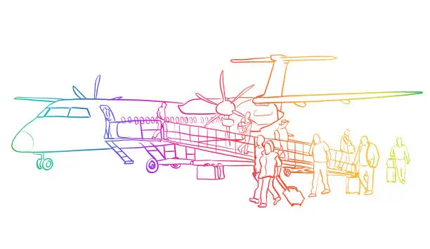 Vector illustration of Airplane Passengers Arrival Rainbow