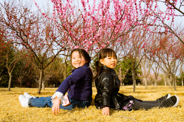 istock two young girls sitting on the grass 1154004393