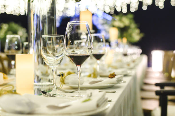 istock Table setting at a luxury wedding and Beautiful flowers on the table. 1154004562