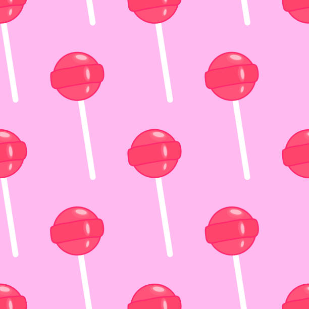 Seamless pattern with red lollipops isolated on pink background. Cartoon retro style sweet candy vector wallpaper. Seamless pattern with red lollipops isolated on pink background. Cartoon retro style sweet candy vector wallpaper. lollipop stock illustrations