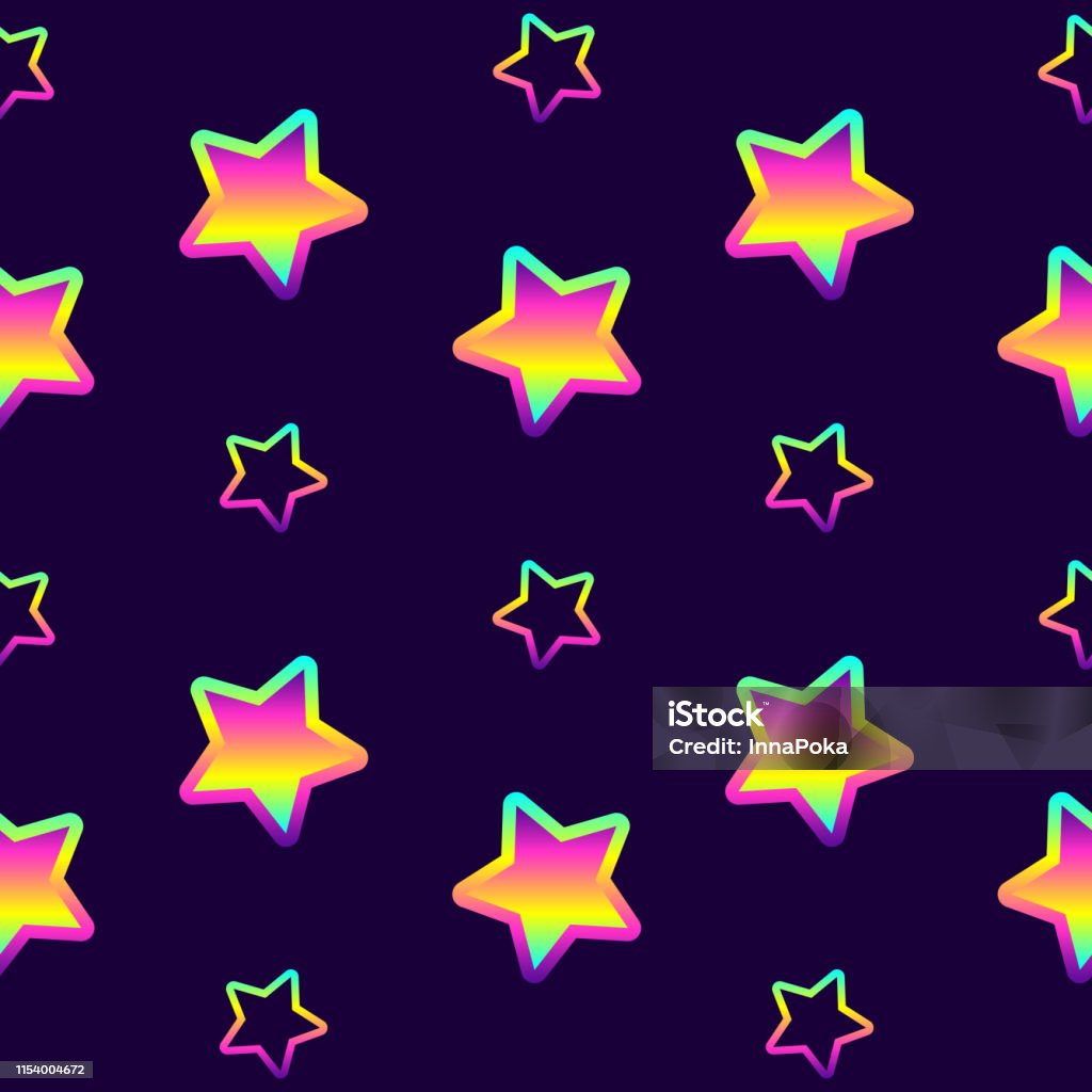 Hoa Văn Liền Mạch Với Các Ngôi Sao Neon Đầy Màu Sắc Nền Màu Xanh ...