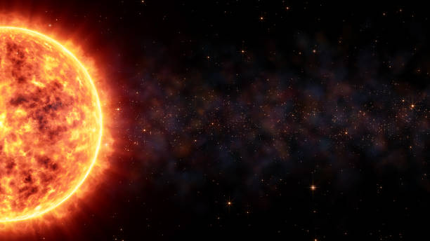 istock Sun Virtual Realistic Glowing Bright In Nebula Cloud And Stars Surrounded. 1154009085
