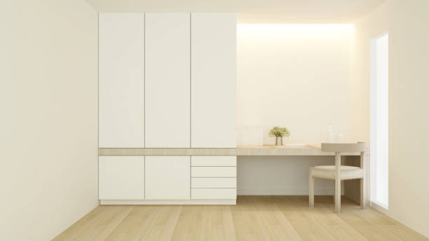 istock Work space or walk in closet in home or apartment on interior design scadinavian style - 3D Rendering.jpg 1154009095