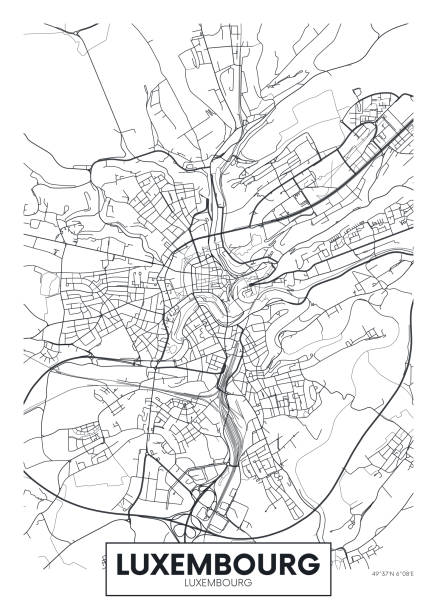 City map Luxembourg, travel vector poster design City map Luxembourg, travel vector poster design detailed plan of the city, rivers and streets Abbey stock illustrations
