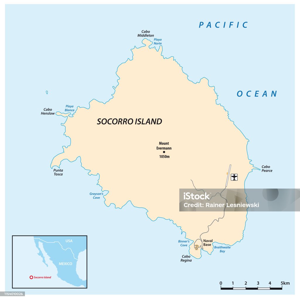 Map of the mexican pacific island Socorro Airfield stock vector