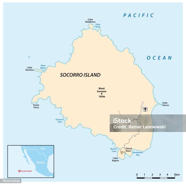 Map Of The Mexican Pacific Island Socorro Stock Illustration - Download Image Now - Airfield, Map, Mountain