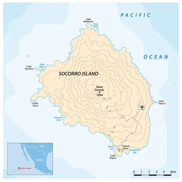 Vector illustration of Map of the mexican pacific island Socorro