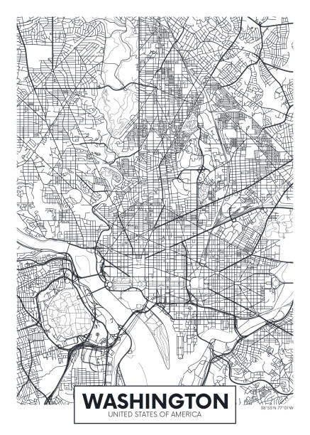 ilustrações, clipart, desenhos animados e ícones de mapa de cidade washington, projeto do poster do vetor do curso - washington dc