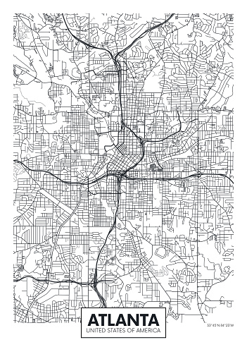 City map Atlanta, travel vector poster design detailed plan of the city, rivers and streets