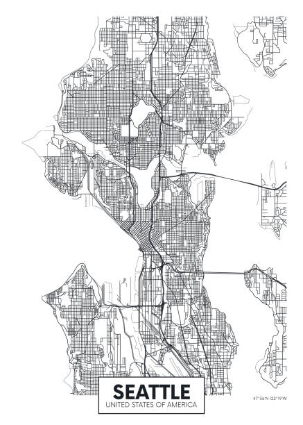 mapa miasta seattle, projekt plakatu wektorowego podróży - seattle stock illustrations