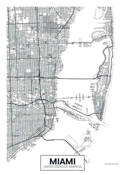 도시 지도 마이애미, 여행 벡터 포스터 디자인 - aerial view mid air looking at view cityscape stock illustrations