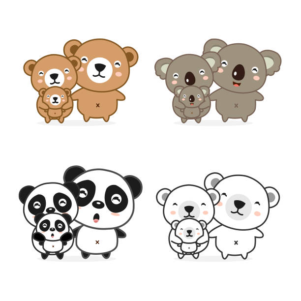 медведь семья отец мать и ребенок. векторная иллюстрация. - koala animal love cute stock illustrations