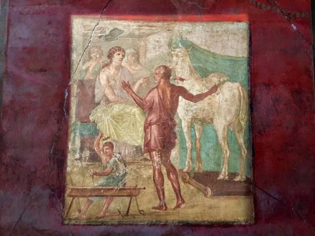 Pompeii erotic fresco stock photo