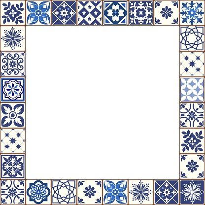 Beautiful Azulejo tiles vector frame art