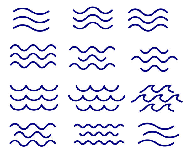 Set of thin line waves vector, collection Set of thin line waves vector, collection art wave pattern stock illustrations