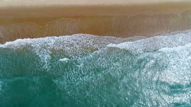 istock Beach on aerial drone top view with ocean waves reaching shore. 1154023570